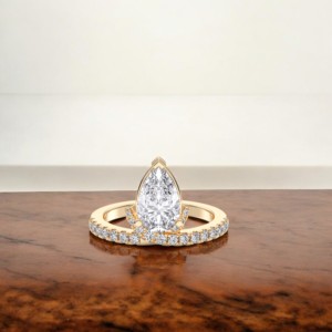 Anillo de compromiso de diamante de corte redondo y pera de 1,40 quilates, moissanita de quilates, (centro 1.00CT), hecho en oro macizo de 10K,14K,18K - Product Image 3