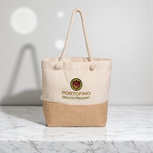 Sac fourre-tout en jute personnalisé RenewaRipple Sac à provisions à bandoulière écologique pour femmes Sac promotionnel réutilisable - Product Image 1