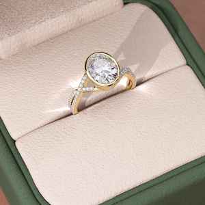 Anillo de banda trenzada sorpresa de diamante de corte ovalado de 1.22CT cultivado en laboratorio de lujo, anillo de promesa de compromiso fino de oro amarillo de 14K para regalo de novia - Product Image 2