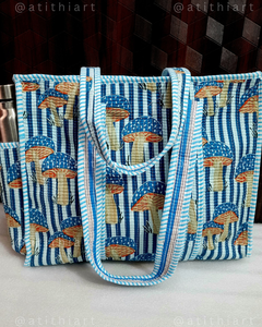 Sac fourre-tout matelassé en coton 100% ATITHI ART, fait à la main, réutilisable, durable, écologique, fermeture éclair, logo personnalisable - Product Image 6