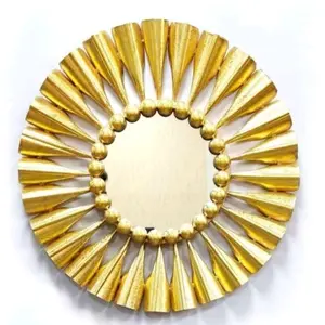 Hot Sale Sun-Shaped Nordic Style Gold Metall Wand kunst Dekoration Spiegel für zu Hause Wohnzimmer Metall dekorative Spiegel