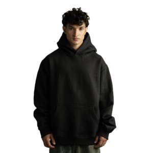 Sweat à capuche oversize noir Z27, poids lourd 540 GSM, 100 % coton biologique, techniques de broderie et d'appliqué 3D [En stock] - Product Image 1