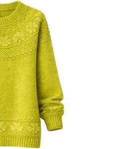 Suéter de Punto Jacquard Verde Lima Personalizado, Textura Floral, Cuello Redondo, Manga Larga, Jersey de Invierno para Mujer, Venta al Por Mayor Personalizada - Product Image 4