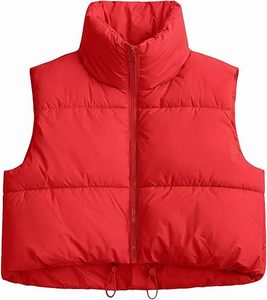 Gilets matelassés d'hiver pour hommes, en toile, col montant, logo frontal, épais, à capuche, gilets courts pour femmes, manteaux à bulles - Product Image 2