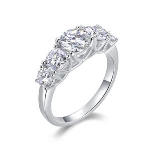Luxe 14k or blanc VVS Moissanite fiançailles trois pierres bague en diamant bague d'éternité coupe brillante bijoux fins bague femmes - Product Image 2