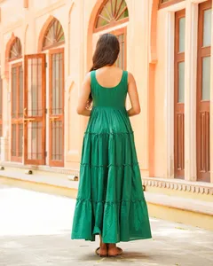 Nuevas características Vestido largo bohemio para mujer Tejido de algodón teñido liso de menta Maxi largo formal para mujer - Product Image 4