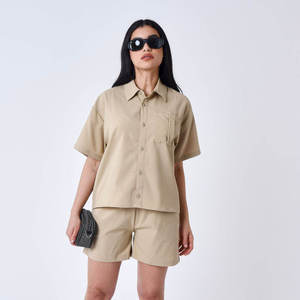 Camisa de estilo callejero de gran tamaño y conjunto de mujer por encima de la rodilla, decoración con cremallera, atuendo a juego para cada ocasión - Product Image 3