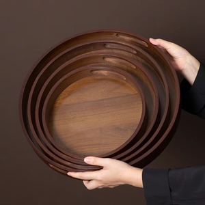 Bandeja redonda de madera para servir para cocina y comedor, bandeja decorativa hecha a mano para té, aperitivos, café y uso de exhibición de Mesa para el hogar - Product Image 2