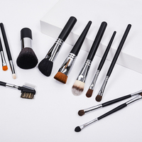Ensemble de 11 pinceaux de maquillage professionnels à manche en bois et poils de chèvre naturels, avec logo personnalisé et marque privée, pour estomper, plats et angulaires