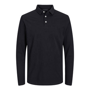 Polo de golf à manches longues décontracté pour homme 100% coton avec motif solide avec logo personnalisé - Product Image 4