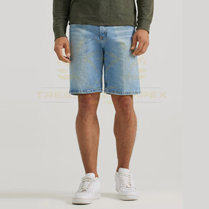 Pantalones cortos de mezclilla Vintage de verano 100% algodón personalizados para hombre, ropa de calle transpirable de cintura media, función antiarrugas, bolsillos sueltos sólidos - Product Image 1