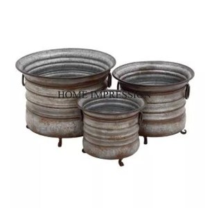 Silver Color Hot Selling Galvanized <b>Planter</b> And Pots With Stand Black Color Flower Decorative Garden Ware Accessories Supplies - Product Image 4