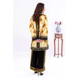 Traje de dos piezas sin coser de muselina estampada TLP-52021, talla grande, con estampado floral y liso, ligero, para eventos formales diurnos, talla XS, con cremallera. - Product Image 5