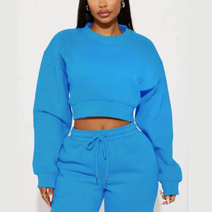 ODM Offre Spéciale survêtement femme couleur personnalisée haute qualité coton éponge survêtements deux pièces ensemble en gros pas cher - Product Image 6