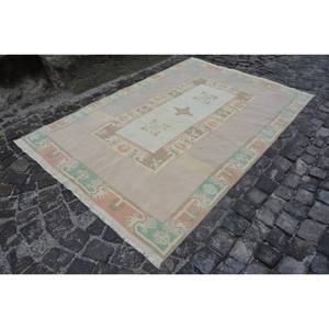 Alfombra étnica Vintage turca Beige verde 5,4X7,9 pies clásica área grande rectángulo patrón de retazos lana látex respaldo habitación alfombra - Product Image 3