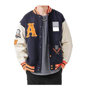 Trendy Woolen Graffiti Varsity Baseball High Street Style avec col rabattu et veste à patch brodé pour homme - Product Image 2