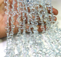 Perles de Beryl Aquamarine Bleue 100% Naturelles de Haute Qualité, Forme Poire Facettée, Fil de 9 pouces, Pierres Précieuses en Vrac 6-9mm pour la Fabrication de Bijoux