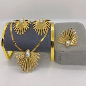 Classic Butterfly Shaped Stainless Steel Set for Women Electroplated Finish <b>Fan</b> Shape Earrings Rings Necklace-for Weddings - Product Image 4