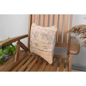 Beige Wool Kantha Patchwork <b>Pillow</b> 14x14 Inch Luxury Vintage Embroidered Fluffy Rustic Throw <b>Pillow</b> for Floor Use - Product Image 3