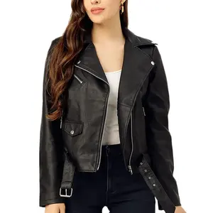 Chaqueta de cuero de piel de oveja XL para mujer, cómodo abrigo de invierno grueso, bolsillo de tela estampado, suministro al por mayor de alta calidad - Product Image 1