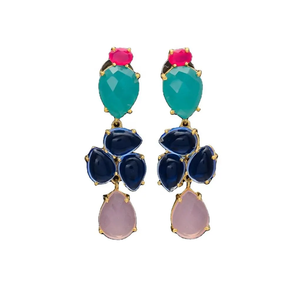 Top Natural Fuchsia Long Fancy Design Drop Earring Gold Plated Lovely Earring Jewelry for Girls and Women