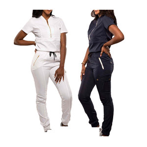Ensemble de gommage pour infirmières col en V solide tissu sergé anti-rides respirant coton polyester pakistan - Product Image 5