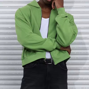 2025 haute qualité printemps goutte épaule recadrée sweats à capuche décontracté vert français éponge fermeture éclair à capuche pour hommes - Product Image 4