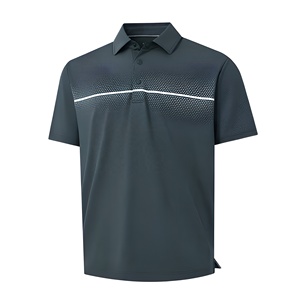 Polo en tricot à manches courtes gris foncé pour homme avec motif à pois et rayures blanches, style golf, séchage rapide - Product Image 1