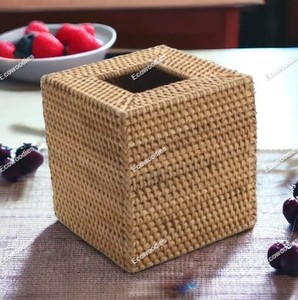 Boîte à mouchoirs en rotin et osier écologique Boîte à mouchoirs en forme de rectangle avec couvercle Boîte à mouchoirs en rotin pour fournitures d'hôtel - Product Image 5