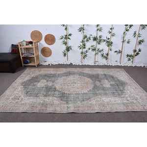Tapis vintage 6,4x9,9 pieds, gris beige, tapis turc en laine du sud-ouest - Product Image 2