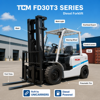 Chariot élévateur diesel d'occasion TCM FD30T3 de 3 tonnes avec hauteur de levage de 6000 mm et déplaceur latéral, en bon état de fonctionnement