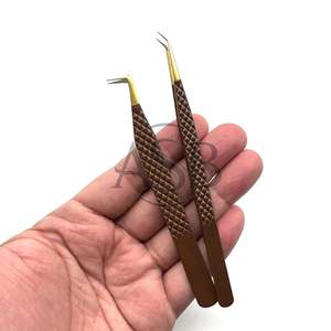 Pinzas para Extensión de Pestañas de 90 Grados y Pinzas de Aislamiento de 45 Grados, Color Marrón Dorado, con Impresión de Logotipo Personalizado - Product Image 3