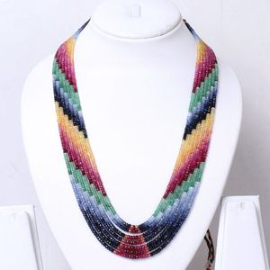 Collier de pierres précieuses multi-saphir naturel AAA 3-4mm Rondelle perles à facettes Style vintage 7 brins bijoux pour anniversaire - Product Image 2