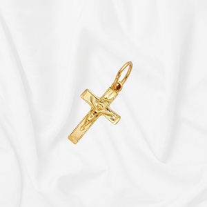14K Yellow <b>Gold</b> Plated Children's Dainty <b>Crucifix</b> <b>Pendant</b> Jesus Cross Design Classic Tiny Christian Heritage Jewelry Zircon - Product Image 5
