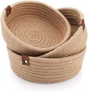 Grand panier rond en corde de jute avec support en bois de manguier, tissé à la main, écologique, rangement par des artisans indiens - Product Image 2
