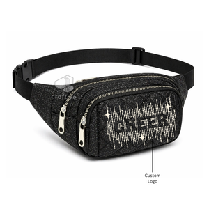 Sac banane personnalisé en PU avec strass et paillettes, brillant, réglable, fermeture éclair, durable et léger pour femme - Product Image 2