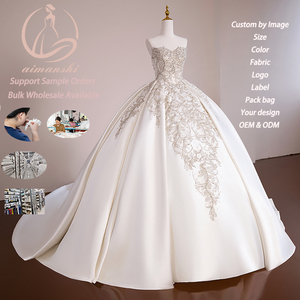 Vestido de Novia de Gala, Sin Tirantes, Escote Corazón, Corsé con Cristales, Estilo Barroco, Satén en Cascada, Tallas Grandes, Princesa, Personalizado, Venta al Por Mayor - Product Image 3