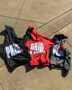 Sudadera con Capucha para Hombre, 100% Algodón, con Cierre, Bordado Personalizado con Pedrería, Estilo Urbano, Tinte Liso, Tejido de Punto Extragrande, Impermeable - Product Image 1