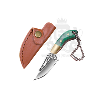 Porte-clés de couteau de poche compact en acier fourreau en cuir lame pliante bricolage pour voyage usage extérieur OEM personnalisable - Product Image 4