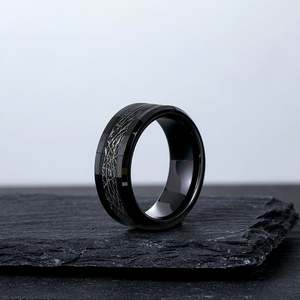 Jeulia Men's <b>Black</b> Tungsten <b>Ring</b> with Meteorite Pattern and Rose Gold Plated Inlay - Product Image 3