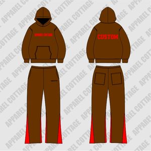 Venta al por mayor marrón 100% algodón francés Terry pulóver pantalones de chándal Distress Bottom Hoodie OEM transpirable chándal hombres traje estampado - Product Image 3