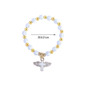 Shein <b>Angel</b> Rosary Beaded <b>Bracelet</b> Gold Plated Cross Charm Acrylic Fashion Jewelry For Women Gift <b>Bracelets</b> - Product Image 5
