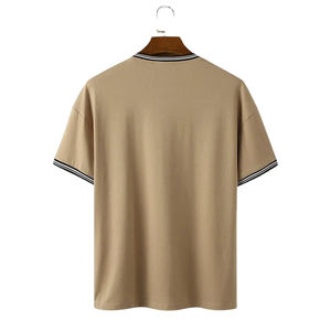 Customized High Quality <b>Men's</b> Ringer Neckline <b>T</b>-<b>Shirts</b> Front <b>Pocket</b> Plus Size Heavyweight Knitted Outwear with Custom Logo - Product Image 2
