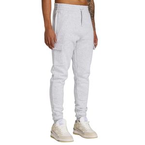 Pantalones de chándal de carga colectiva Marga gris para hombre Ajuste cónico Algodón pesado Logotipo de goma levantado Bolsillos con cremallera Comodidad suave - Product Image 2