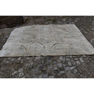 Tapis Turc Vintage Moderne 5.5X8.4 pieds Beige Bleu Patchwork Design Classique 100% Laine Armure Plate Latex Décorations de Salon - Product Image 4