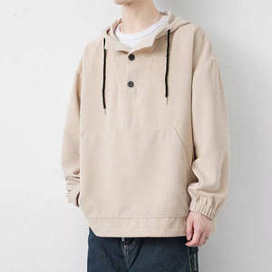 Sweat à capuche personnalisé en velours côtelé pour homme, style hip-hop, avec boutons et poche extra-large - Product Image 2