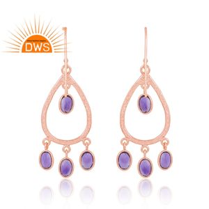 Vente chaude 925 Sterling Silver 18K Rose Or Plaqué Améthyste Gemme Dangle Boucle D'oreille Demi Fine Fabricant De Bijoux - Product Image 2
