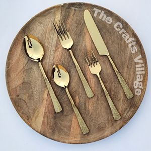 Gold Brass Cutlery <b>Set</b> With Hammered Design Handle <b>Dinnerware</b> <b>Set</b> <b>For</b> Kitchenware Usage Item - Product Image 4
