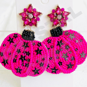 Vintage Black Cat Beaded <b>Earrings</b> for Women <b>Halloween</b> Patriotic Memorial Day Accessory Orange White Blue Colour Fabric Weddings - Product Image 6