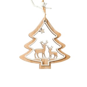 Adorno de campana navideña de madera cortada con láser con recortes de estrellas, madera contrachapada DIY, decoración colgante artesanal, venta al por mayor, decoración festiva para el hogar - Product Image 4